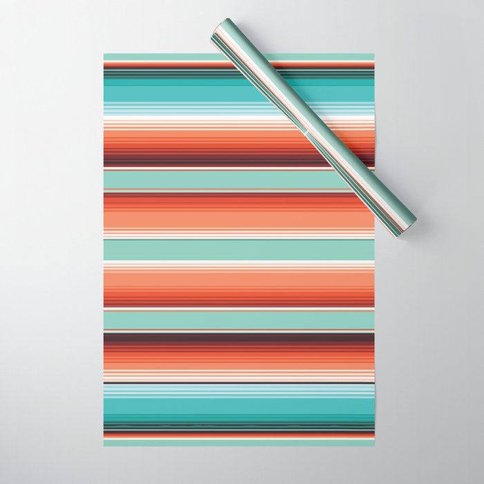 Aqua Orange Mexican stripe blanket Serape Saltillo  Wrapping Paper