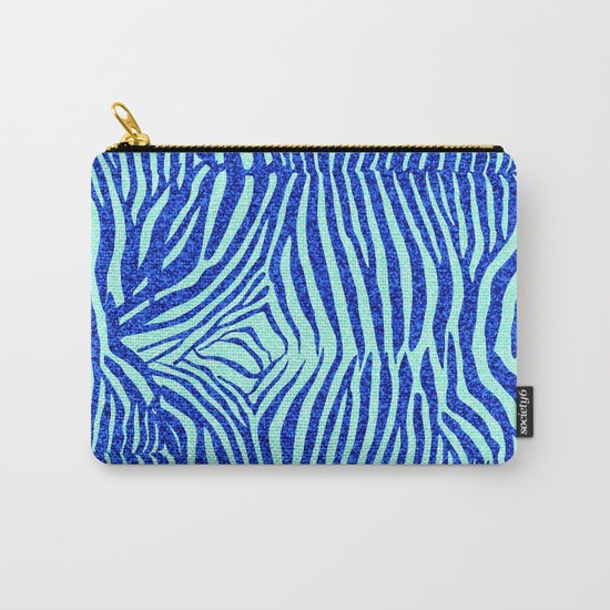 Blue Glitter Zebra Print Carry-All Pouch