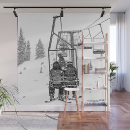 Snow Lift // Ski Chair Lift Colorado Mountains Black and White Snowboarding Vibes Photography Wall Mural