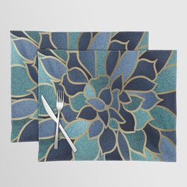 Festive, Floral Prints, Navy Blue, Teal and Gold Placemat
