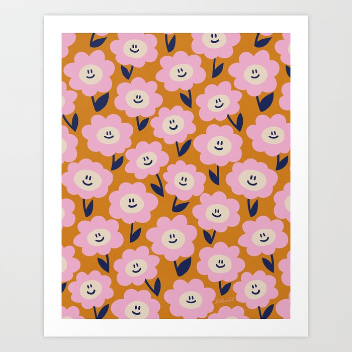 Smile Flower Pink Orange Art Print