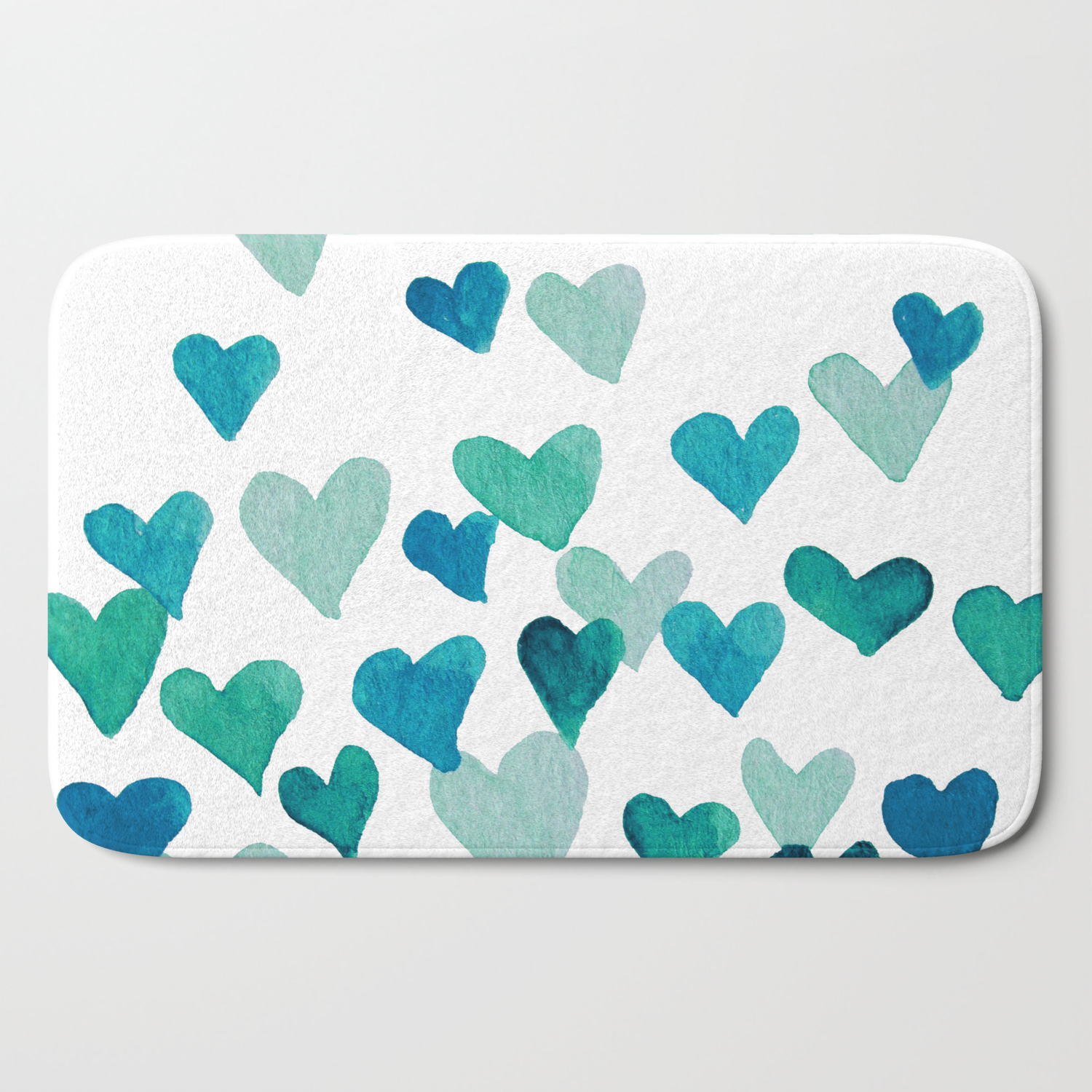 Valentine S Day Watercolor Hearts Turquoise Bath Mat By