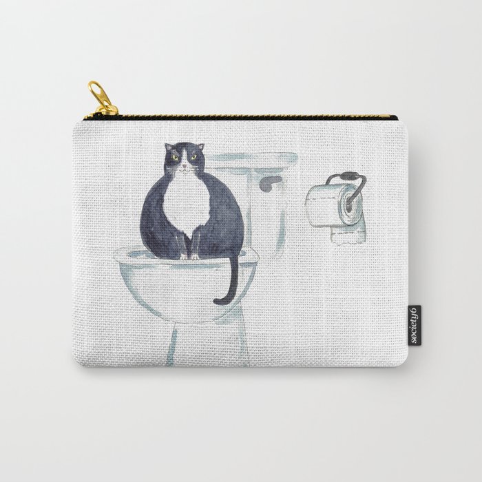 Tuxedo cat toilet Painting Wall Poster Watercolor  Carry-All Pouch