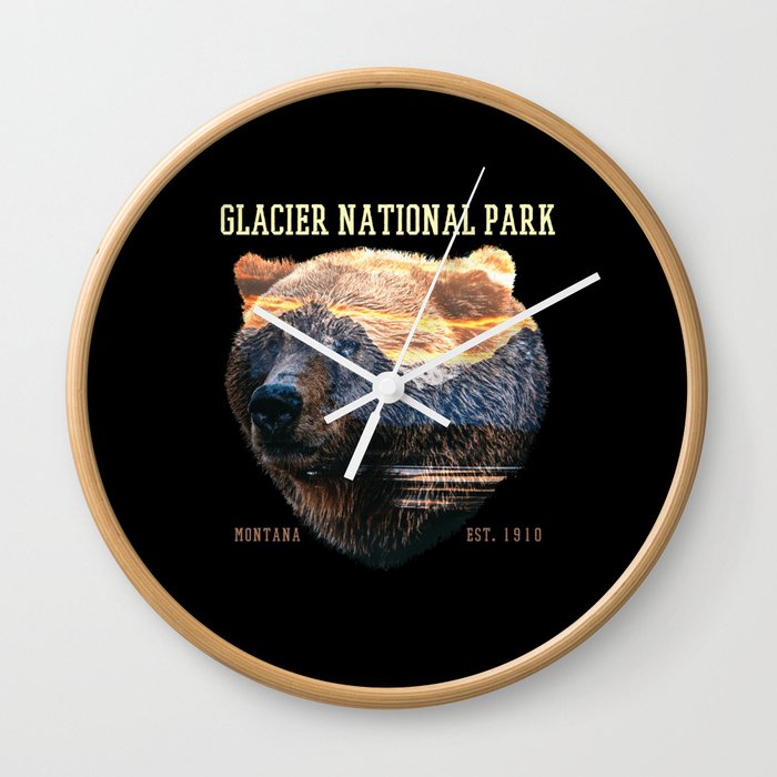 Glacier National Park Montana Bear Nature Scenery Wall Clock
