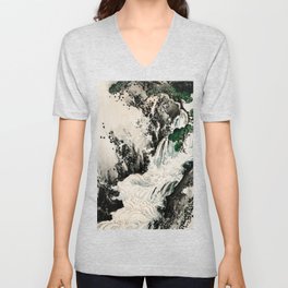 Waterfall Traditional Japanese Landscape V Neck T Shirt