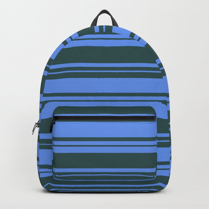 Cornflower Blue and Dark Slate Gray Colored Stripes/Lines Pattern Backpack