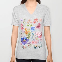 watercolor floral pattern V Neck T Shirt