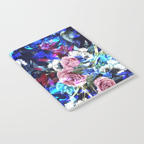 Dark Blue Floral Pattern Notebook