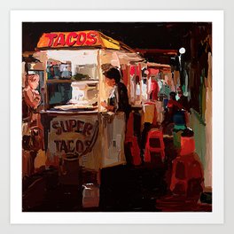 Street nightlife Panajachel, Guatemala Art Print | Urbanscene, Panajachelguatemala, Guatemala, Centralamerica, Fastfood, Streetscene, Vendors, Guatemalantradition, Guatemalanfood, Oilpainting 