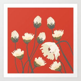 Tomato Red and Cream Floral Blooms Art Print