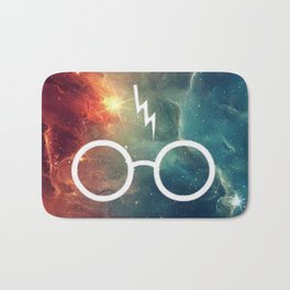 Lightning Scar Nebula HP White Bath Mat | Glasses, Celestial, Nebula, Witchcraft, Space, Galaxy, Digital, Symbol, Witch, Universe 