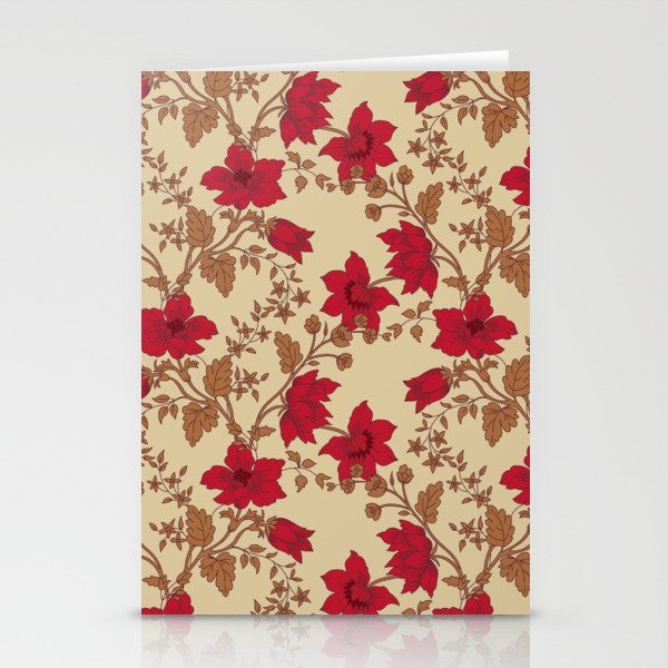 Vintage Floral Seamless Pattern with Red Flowers Stationery Cards