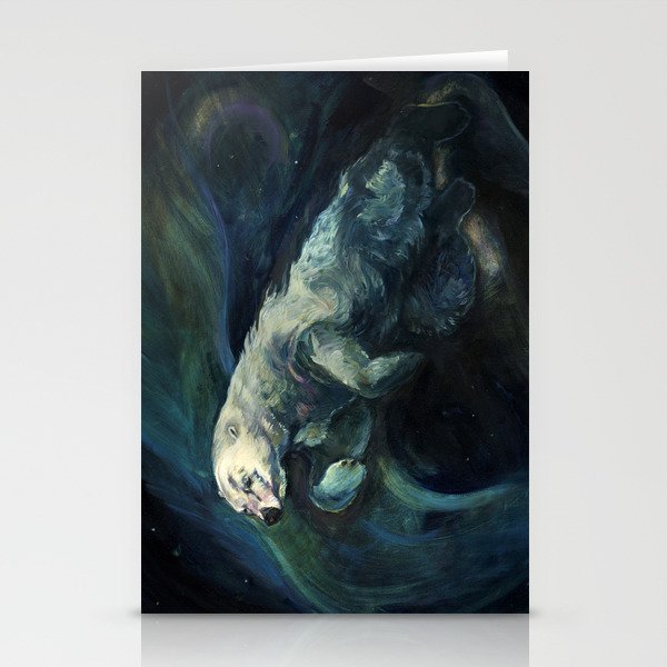 Polar Bear Swimming in Northern Lights Stationery Cards