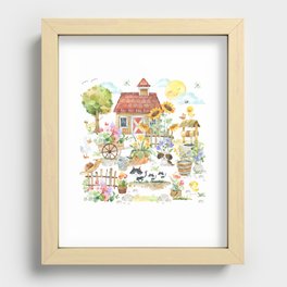 Watercolor Spring Country Cottage Recessed Framed Print