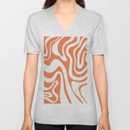 Retro 70s Liquid Swirl in Coral Rose V Neck T Shirt