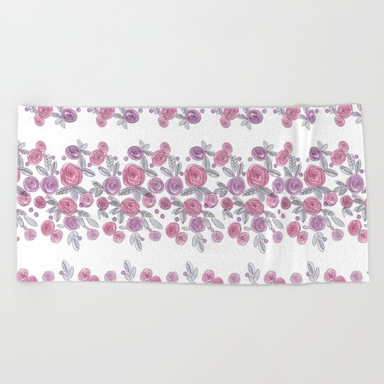 Bouquets of pink roses . Watercolor . Beach Towel