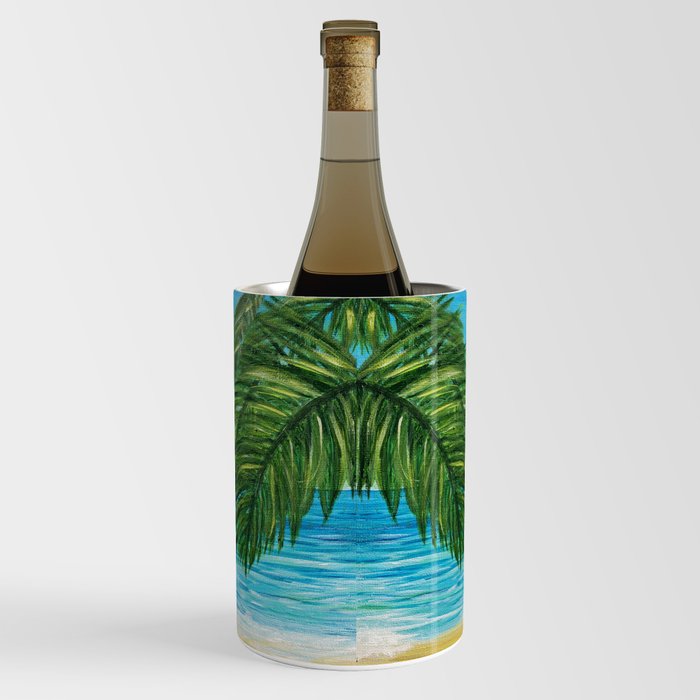 Acrylic Palm Trees and Ocean Shore Wine Chiller