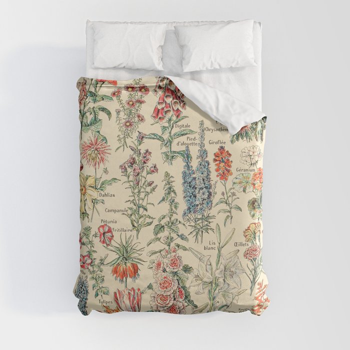Vintage Floral Drawings // Fleurs by Adolphe Millot XL 19th Century Science Textbook Artwork Duvet Cover