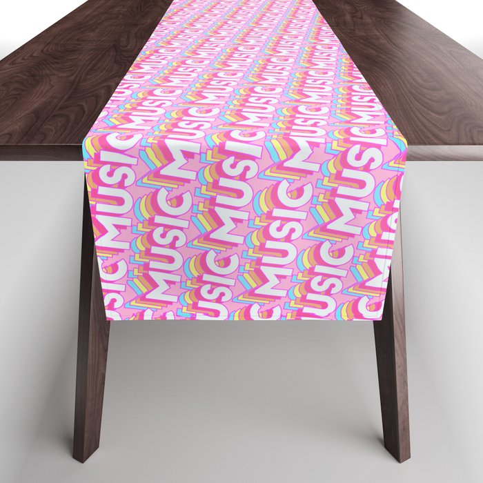 'Music' Trendy Rainbow Text Pattern (Pink) Table Runner