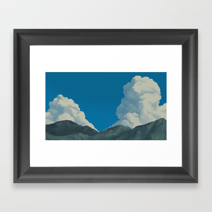 Puffy Anime-style Clouds Framed Art Print