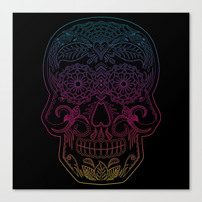 Color Me Day of the Dead Skull - Rainbow Canvas Print