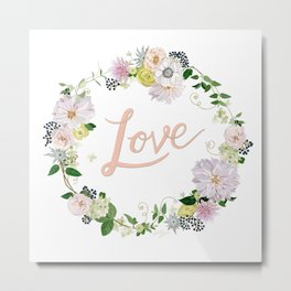 Love Pink Flower Wreath Metal Print | Illustration, Love, Painting, Typography 