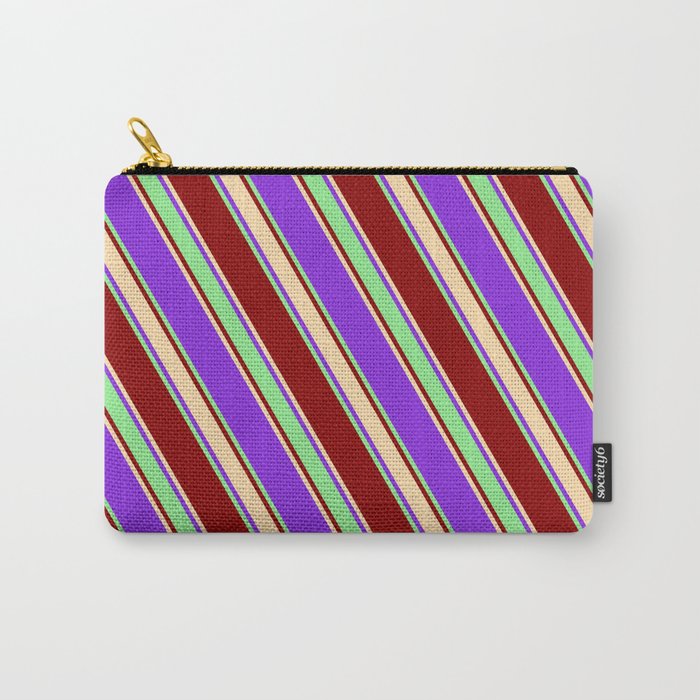 Purple, Light Green, Dark Red & Tan Colored Stripes/Lines Pattern Carry-All Pouch
