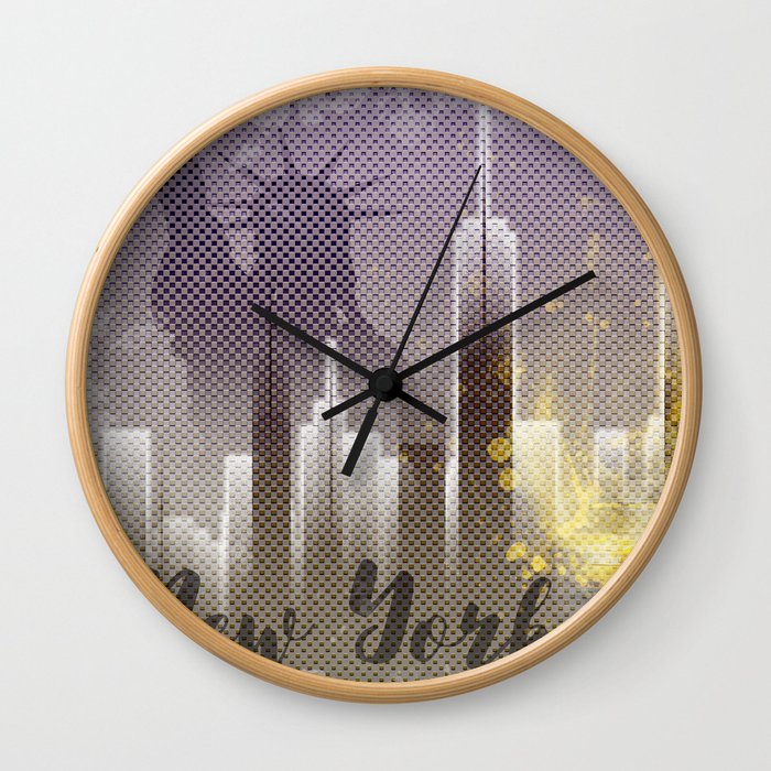 Graphic Art NEW YORK Mix No. 6 | purple | splashes Wall Clock