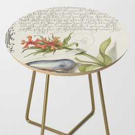 Oyster and flowers vintage calligraphic art Side Table