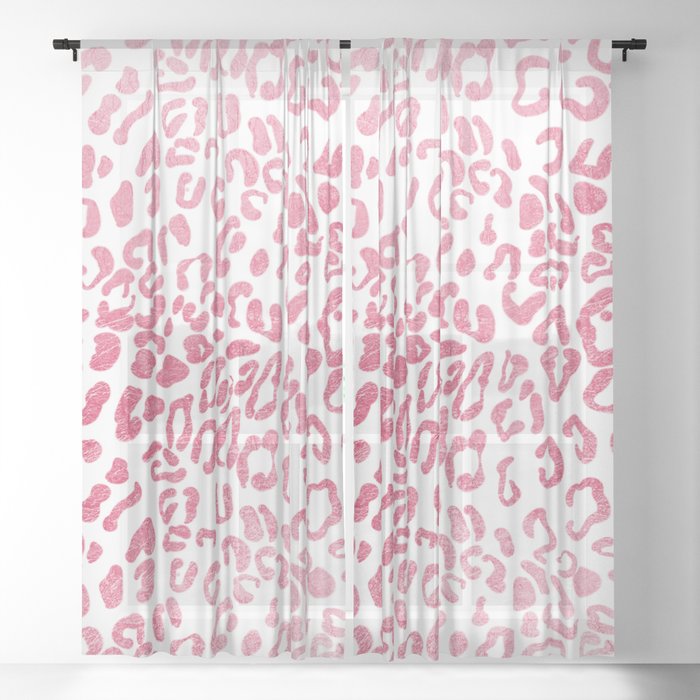 Abstract Hipster Girly Pink White Leopard Animal Print Sheer Curtain