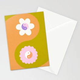 Duo floral yin yang abstract # matcha orange Stationery Card