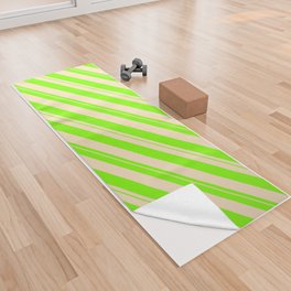 [ Thumbnail: Chartreuse and Bisque Colored Striped/Lined Pattern Yoga Towel ]