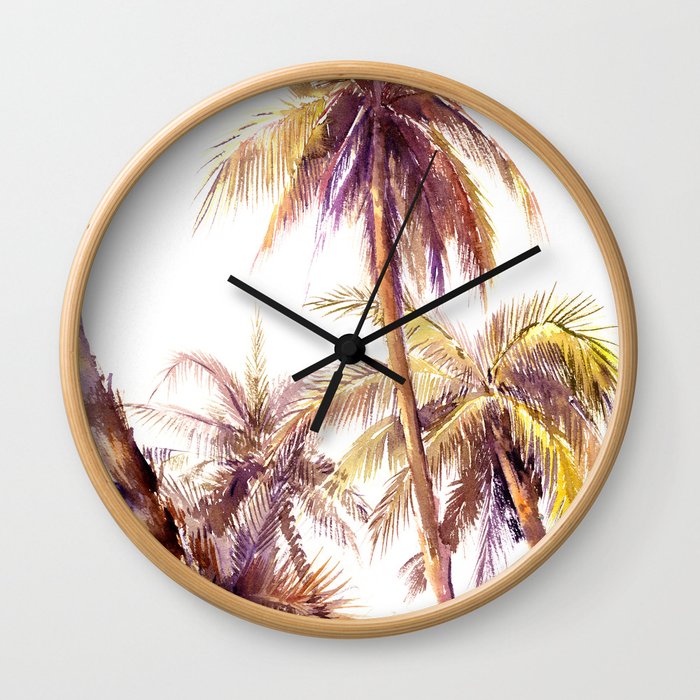 Palm Trees, coconut palms tropical beach palm tree Wall Clock