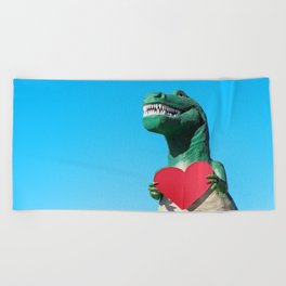 Tyrannosaurus Rex with Red Paper Heart Beach Towel