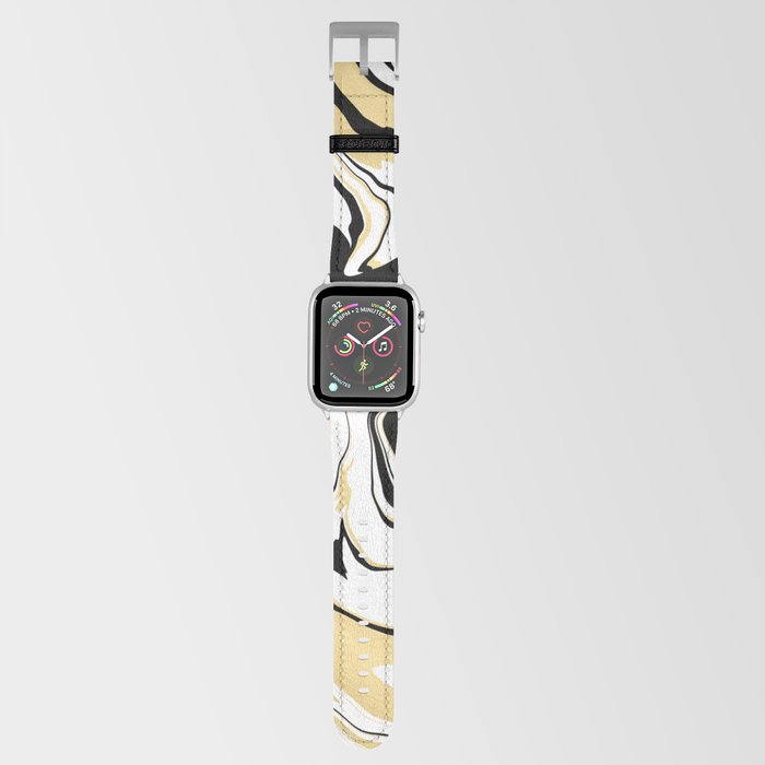 Black, white and gold marble swirl pattern Apple Watch Band
