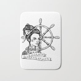Sailor Woman Bath Mat | Waves, Drawing, Ship, Sailor, Ocean, Nautical, Digital, Maritime, Girl, Ink Pen 
