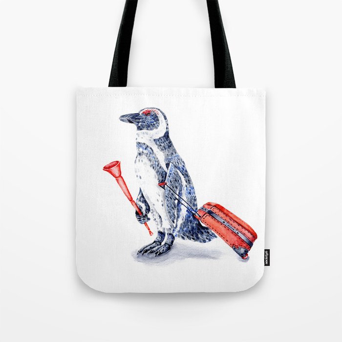 Penguin with a Suitcase and a Vuvuzela Tote Bag
