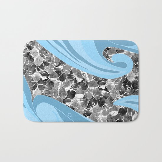 Blue Waves Abstract Mermaid Scales Pattern Bath Mat