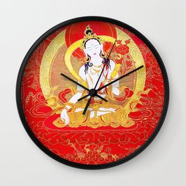 White Tara Red Gold Thankga Wall Clock