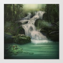 fantasy lake waterfall Art Canvas Print