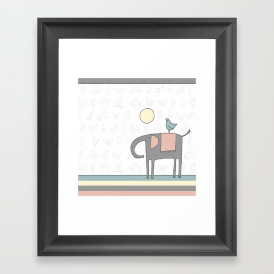 Elephant and birds Framed Art Print