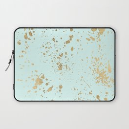 Elegant Abstract Mint Green Gold Splatters Laptop Sleeve