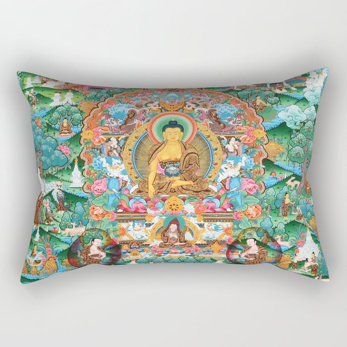 Turquoise Life Of Buddha Thangka Rectangular Pillow