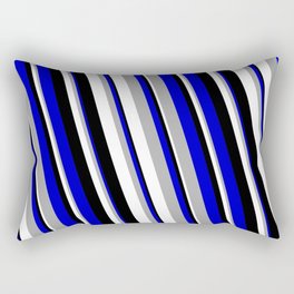 [ Thumbnail: Blue, Dark Grey, White, and Black Colored Stripes/Lines Pattern Rectangular Pillow ]