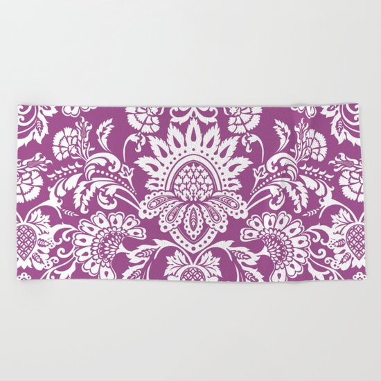 Damask in cyclamen Beach Towel