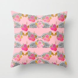 Wings and Roses Blush Pink Throw Pillow