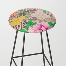 Peony Floral Print Vintage Japanese Retro Pattern Bar Stool