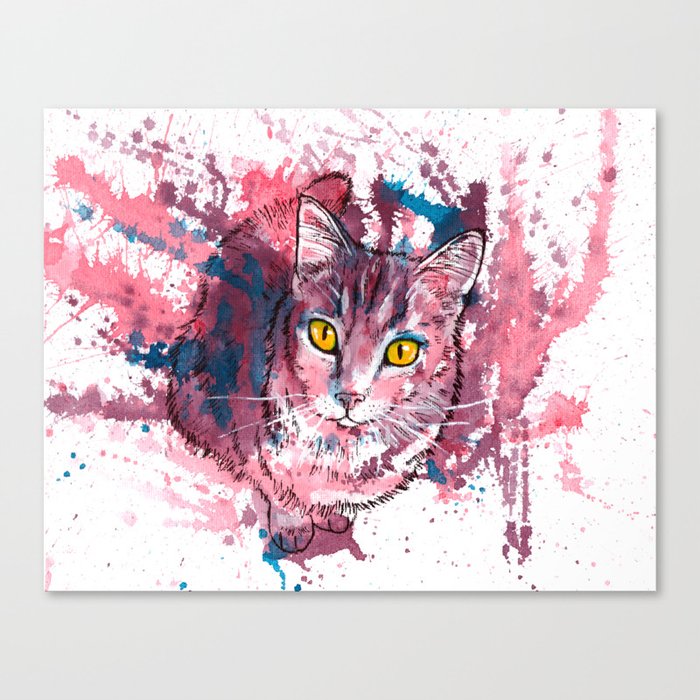 Cat Portrait Pink And Purple Shades Abstract Acrylic Painting