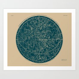 Constellations of the Northern Hemisphere Vintage Paper and Emerald Art Print