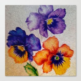 Abstract vintage pansy flowers pixel art Canvas Print